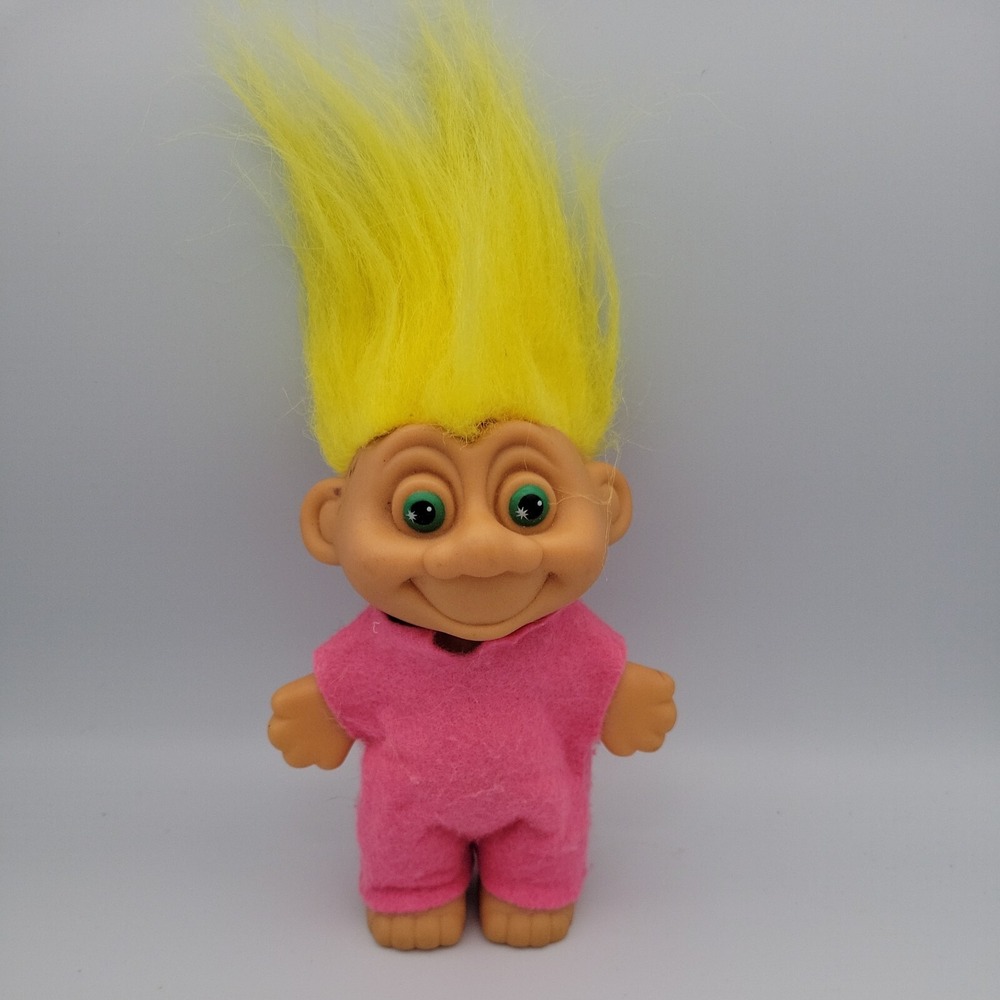 Vintage Russ Berrie Troll Doll Yellow Hair Pink Outfit 5 Inch Made in China